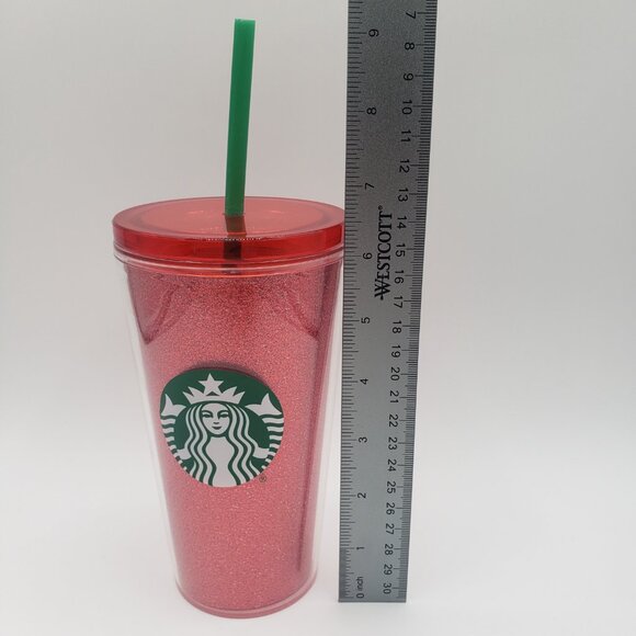 Starbucks Holiday Red Glitter 16 oz. Cold Cup Travel Tumbler With Straw EUC - Picture 3 of 5